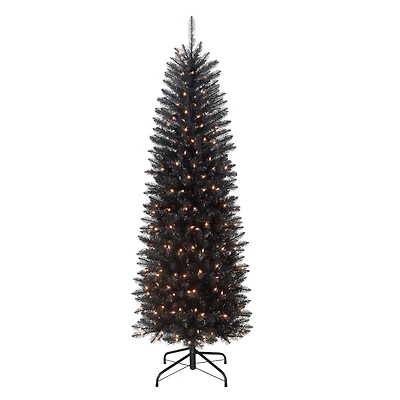 6.5ft. Pre-Lit Black Pencil Fraser Fir Artificial Christmas Tree, Clear Lights