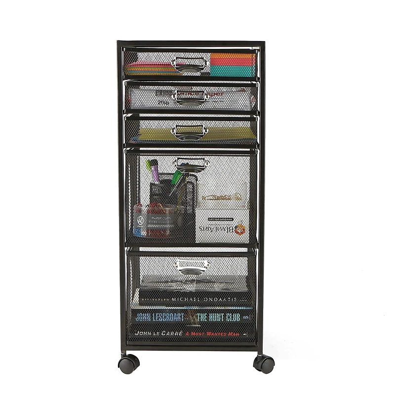 Mind Reader Black 5-Drawer Rolling File Cabinet