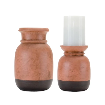 Dual-Tone Ceramic Candle Holder Set, 6" & 8"