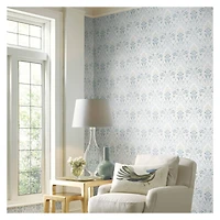 RoomMates White & Blue Persian Damask Peel & Stick Wallpaper