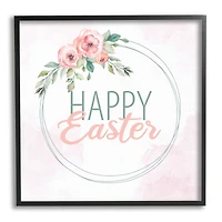 Stupell Industries Happy Easter Round Floral Border Pastel Pink Design Framed Giclee Art