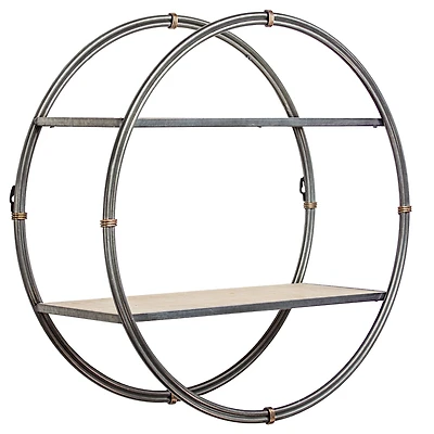 Rustic Wood Metal Round Wall Shelf