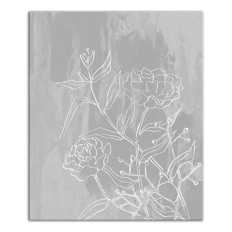 Flowers On Distressed Gray Canvas Wall Art