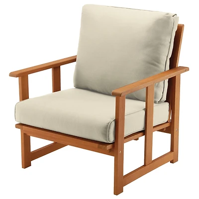 Beige Eucalyptus Grandis Wood Cushioned Club Chair