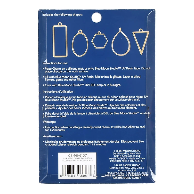 Blue Moon Studio™ UV Resin Craft Gold Simple Shapes Fillable Metal Charm Set