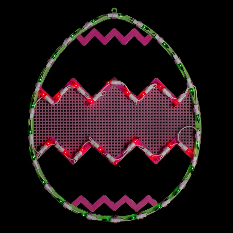 17" Green with Pink Chevron Stripe Lighted Easter Egg Window Silhouette