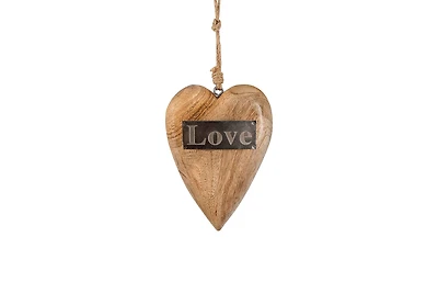 Hello Honey® Mango Wood Hanging Heart with Metal Love