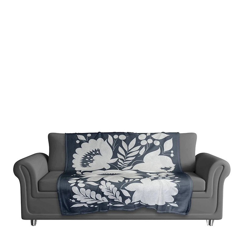 Indigo Flower Print 50" x 60" Coral Fleece Blanket