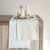 Hello Honey® 108" Natural Woven Cotton Slub Table Runner with Metallic Gold Thread & Fringe