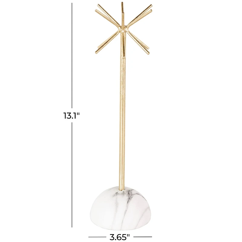 13" Gold Metal 12-Slot Jewelry Stand with White Base