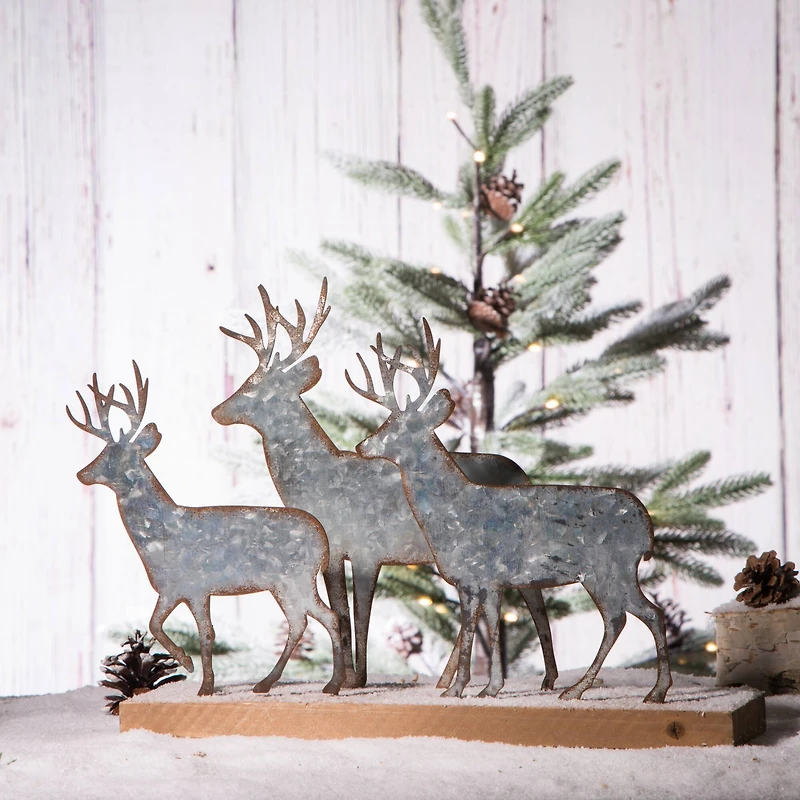 Glitzhome® 13" Galvanized Metal & Wood Reindeer Tabletop Décor
