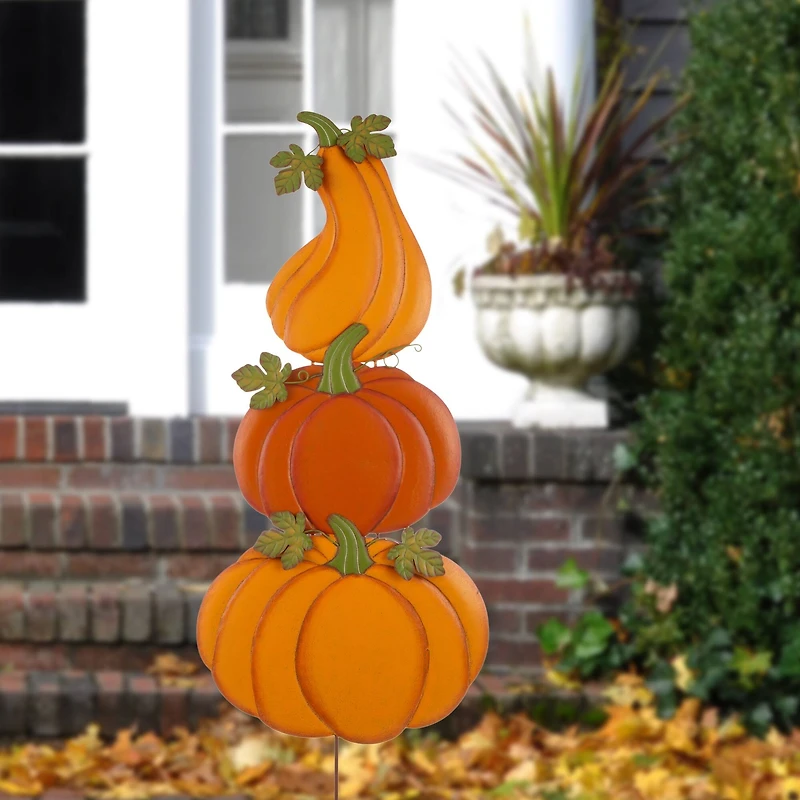 42" GlitzHome® 3-in-1 Metal Pumpkin Yard Stake