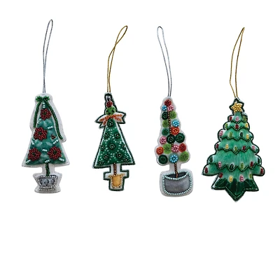 Hello Honey® 4.5" Beaded Cotton Velvet Tree Ornament Set