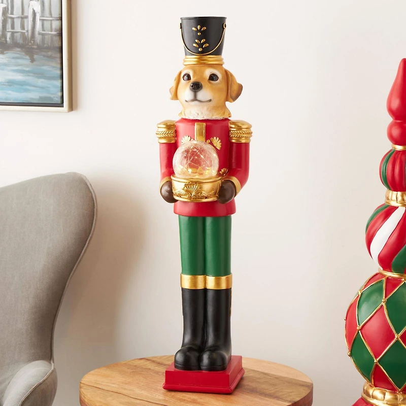 31" Red, Green & Gold Nutcracker Dog Sculpture