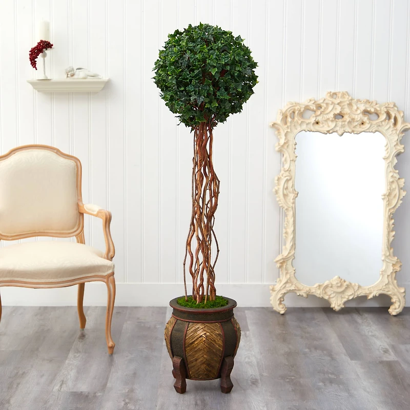 5.5ft. English Ivy Single Ball Artificial Topiary Tree in Decorative Planter