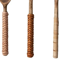 Hello Honey® 7.5" Mango Wood Spoons with Bamboo & Leather Wrapped Handle Set
