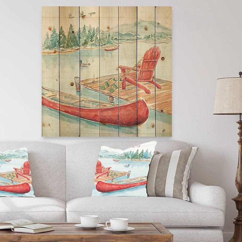 Designart - Lake Moments IV - Lake House Print on Natural Pine Wood