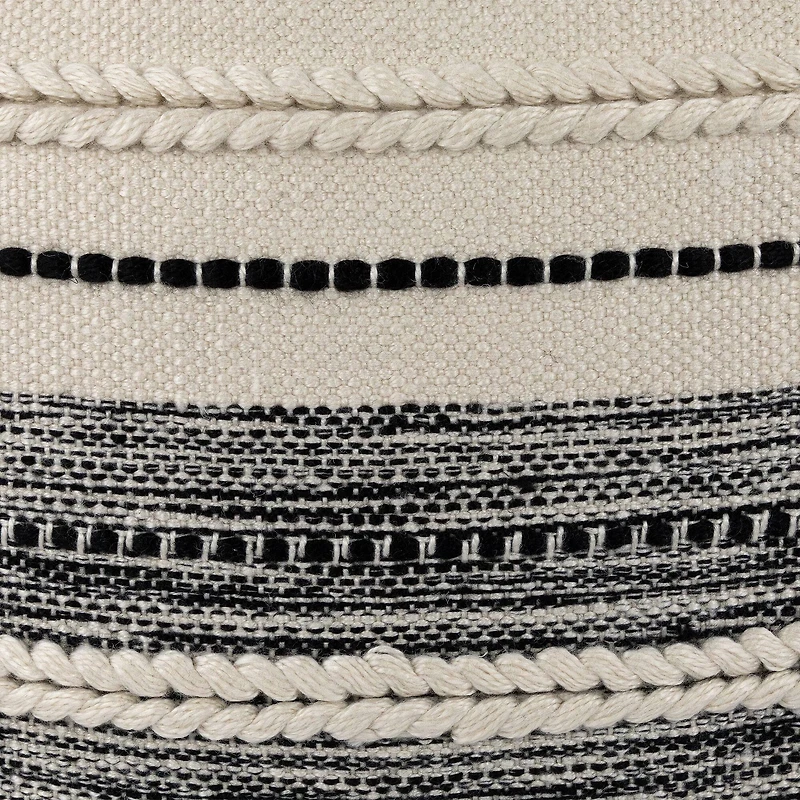 Cream & Black Twisted Textured Block Handloom Woven Outdoor Square Cushion