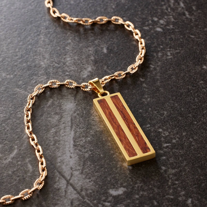 Gold & Wood Rectangle Pendant by Bead Landing™