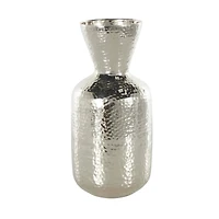 13" Silver Aluminum Metal Hammered Vase with Cone Shaped Opening