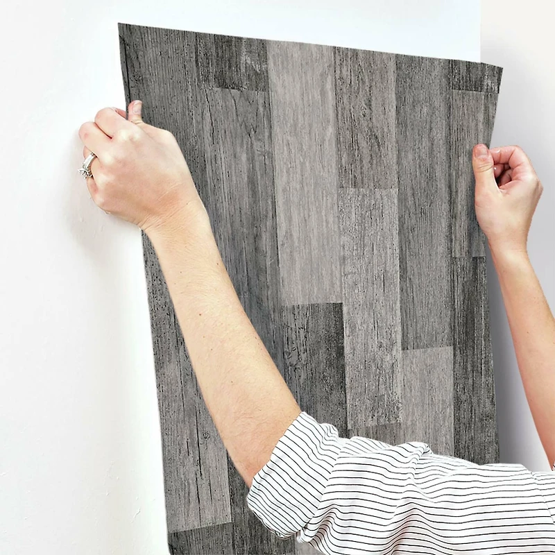 RoomMates Black Weathered Wood Plank Peel & Stick Wallpaper