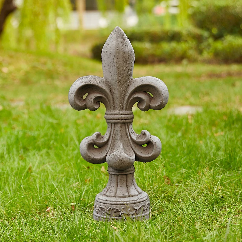 Glitzhome® 21" Gray Standing Fleur De Lis Garden Statue