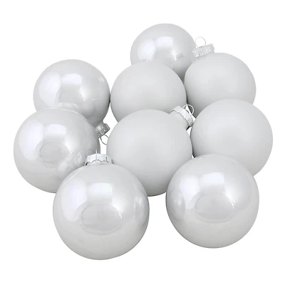 9ct. 2.5" Shiny & Matte White Glass Ball Ornaments