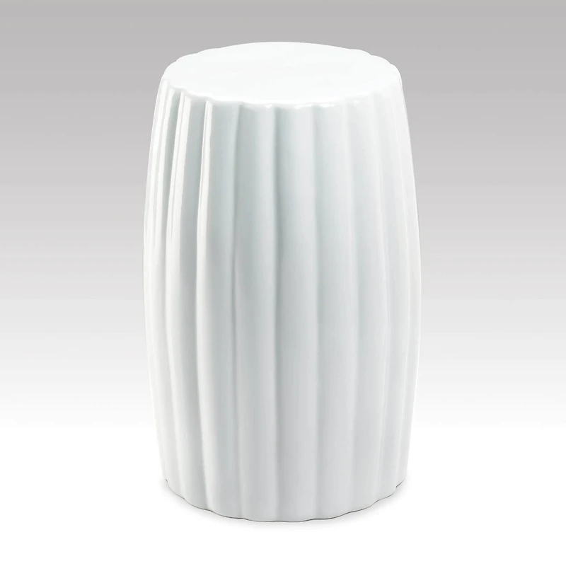 18.25" Glossy White Ceramic Stool