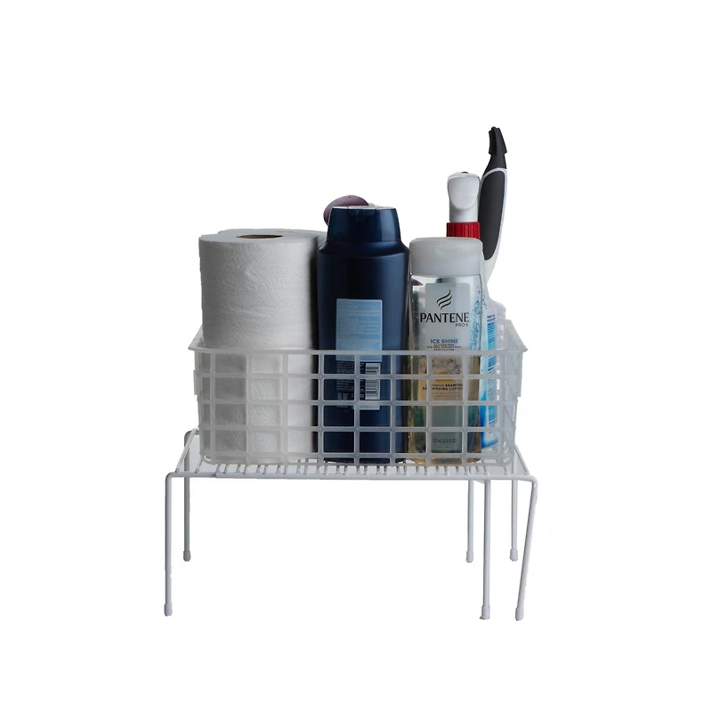 Mind Reader White Multi-Purpose Expandable Kitchen Counter & Cabinet Shelf Storage & Organization