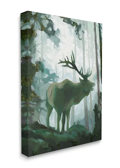Stupell Industries Elk Wilderness Silhouette Deep Green Forest Animal Canvas Wall Art