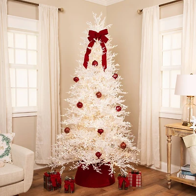 7.5ft. Pre-Lit Flocked Twig Artificial Christmas Tree, Warm White LED Lights