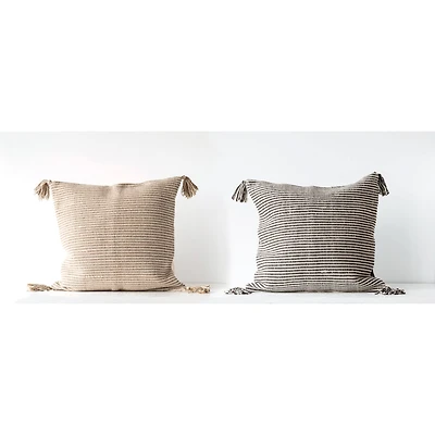 Hello Honey® Brown & Black Striped Cotton Woven Pillow with Tassels Set, 2ct.