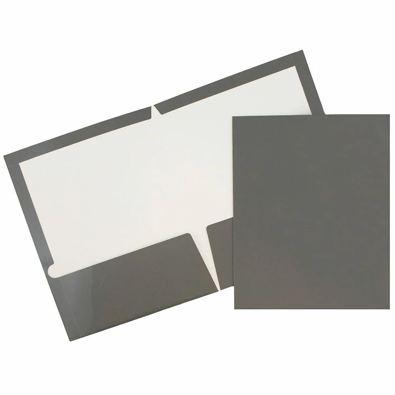 JAM Paper 9.5" x 11.5" Glossy Gray 2 Pocket School Presentation Folders, 12ct.