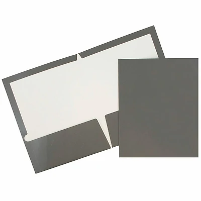 JAM Paper 9.5" x 11.5" Glossy Gray 2 Pocket School Presentation Folders, 12ct.