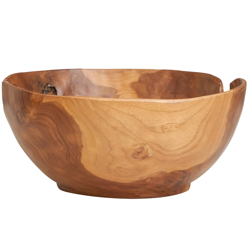 11" Brown Teak Wood Decorative Bowl with Natural Grooves