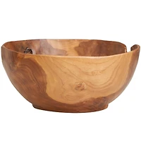 11" Brown Teak Wood Decorative Bowl with Natural Grooves