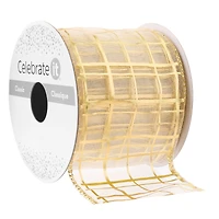 2.5" x 3yd. Wired Gold Grid Ribbon by Celebrate It™ Classic