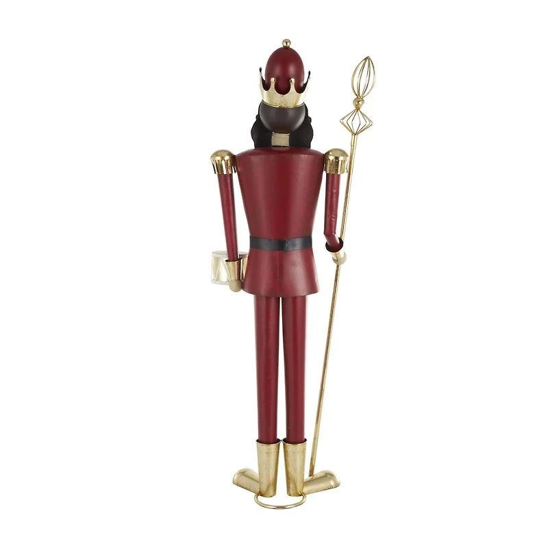 52.5" Red Standing Nutcracker with Drum Metal Sculpture