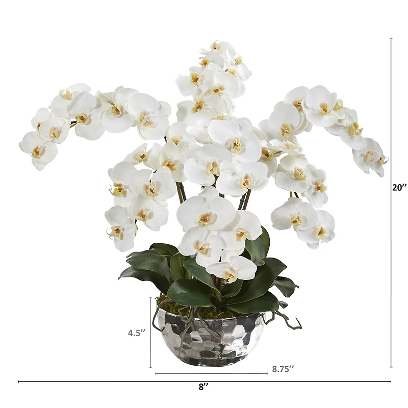 20" Phalaenopsis Orchid Artificial Arrangement in Silver Bowl