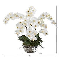20" Phalaenopsis Orchid Artificial Arrangement in Silver Bowl