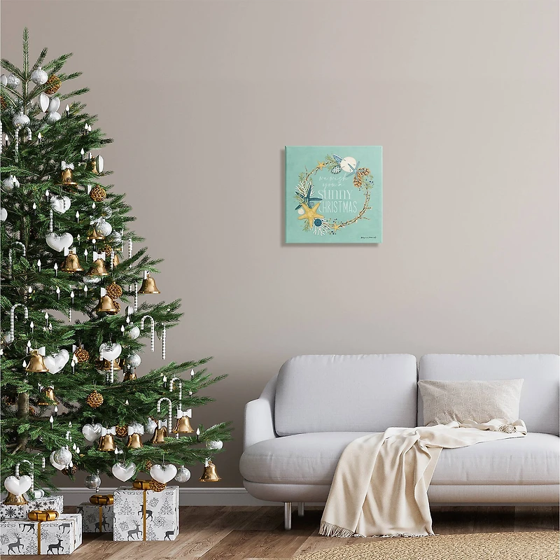 Stupell Industries Wish You A Sunny Christmas Wreath Canvas Wall Art