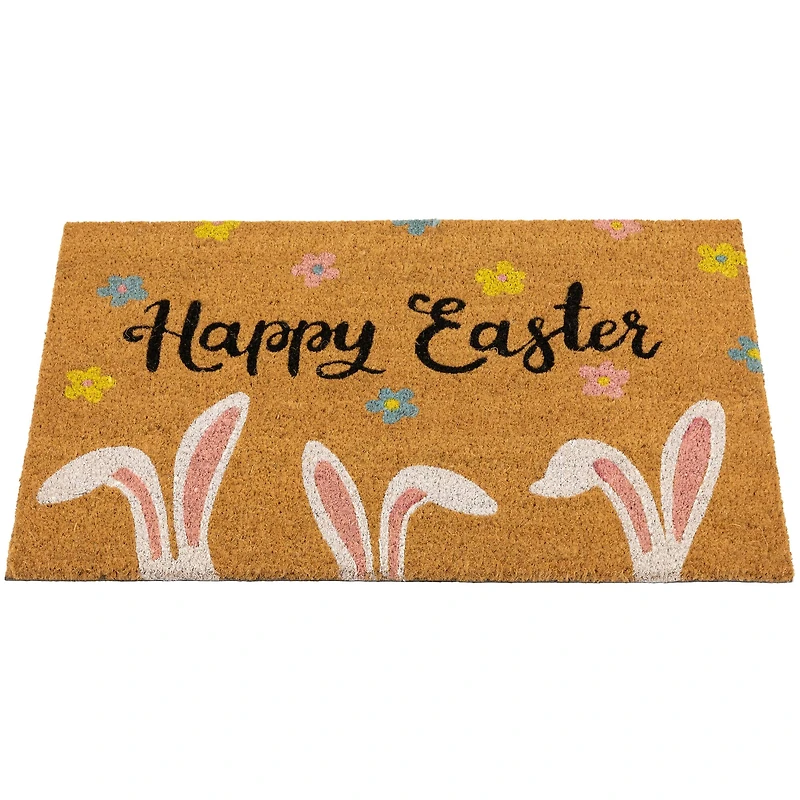 18" x 30" Natural Coir Happy Easter Bunny Ears Doormat 