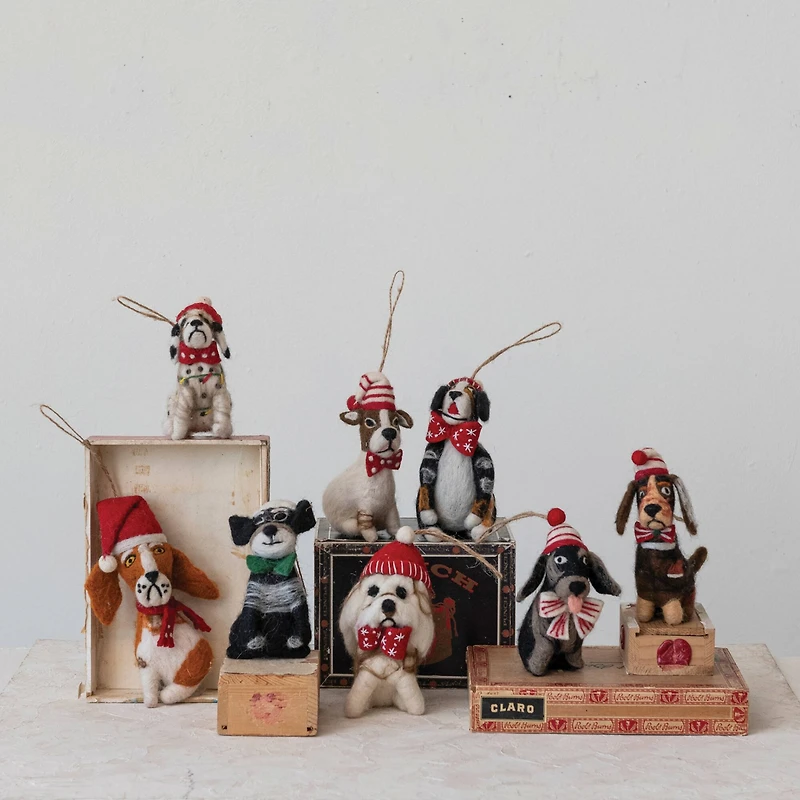 Hello Honey® Handmade Wool Felt Christmas Dog Ornament Set