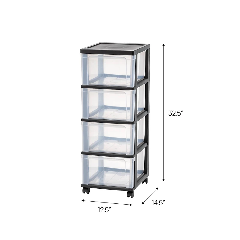 IRIS® 32.5" Black & Clear 4-Drawer Narrow Plastic Storage Cart