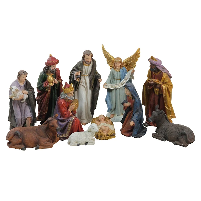 Blue and Red Christmas Nativity Figurine Set