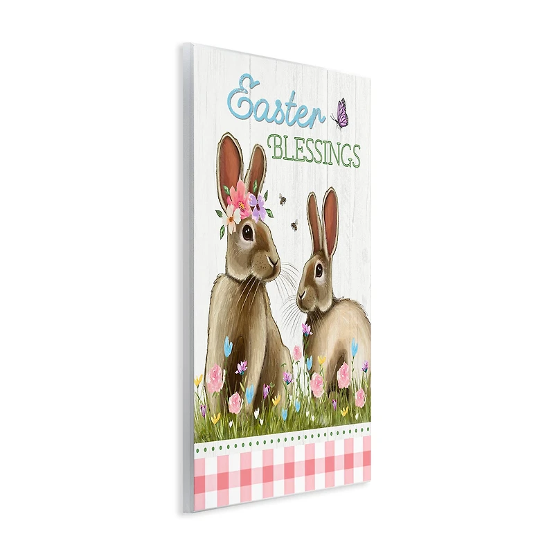 Stupell Industries Easter Blessings Gingham Spring Bunnies Wall Plaque Art