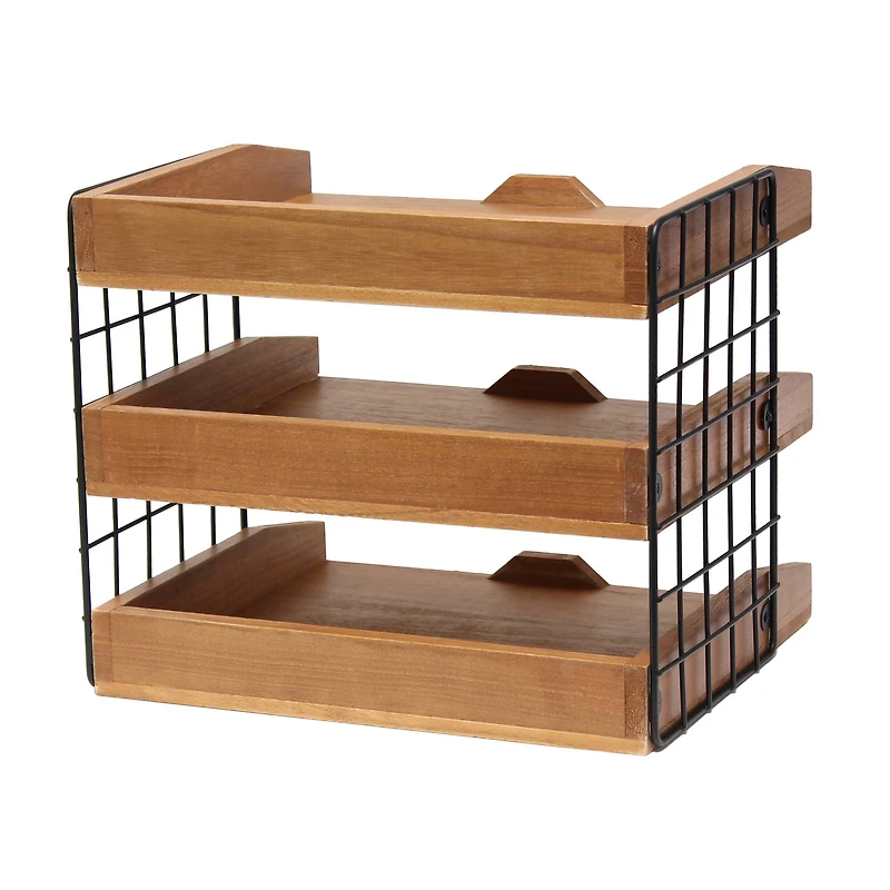Elegant Designs Natural Wood Desk Organizer Letter Tray with 3 Shelves