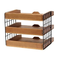 Elegant Designs Natural Wood Desk Organizer Letter Tray with 3 Shelves