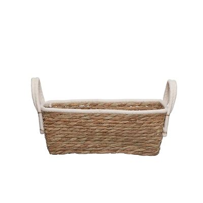 Large Natural Grass Rope Basket with White Fabric Handles by Ashland®