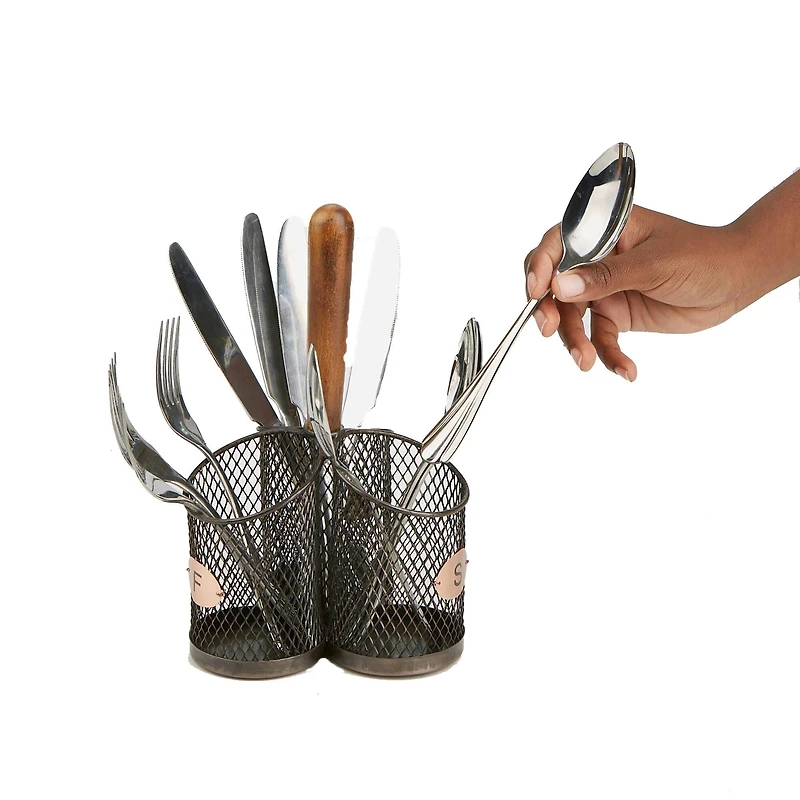 Mind Reader Black 3-Round-Compartment Utensil Caddy Flatware Organizer